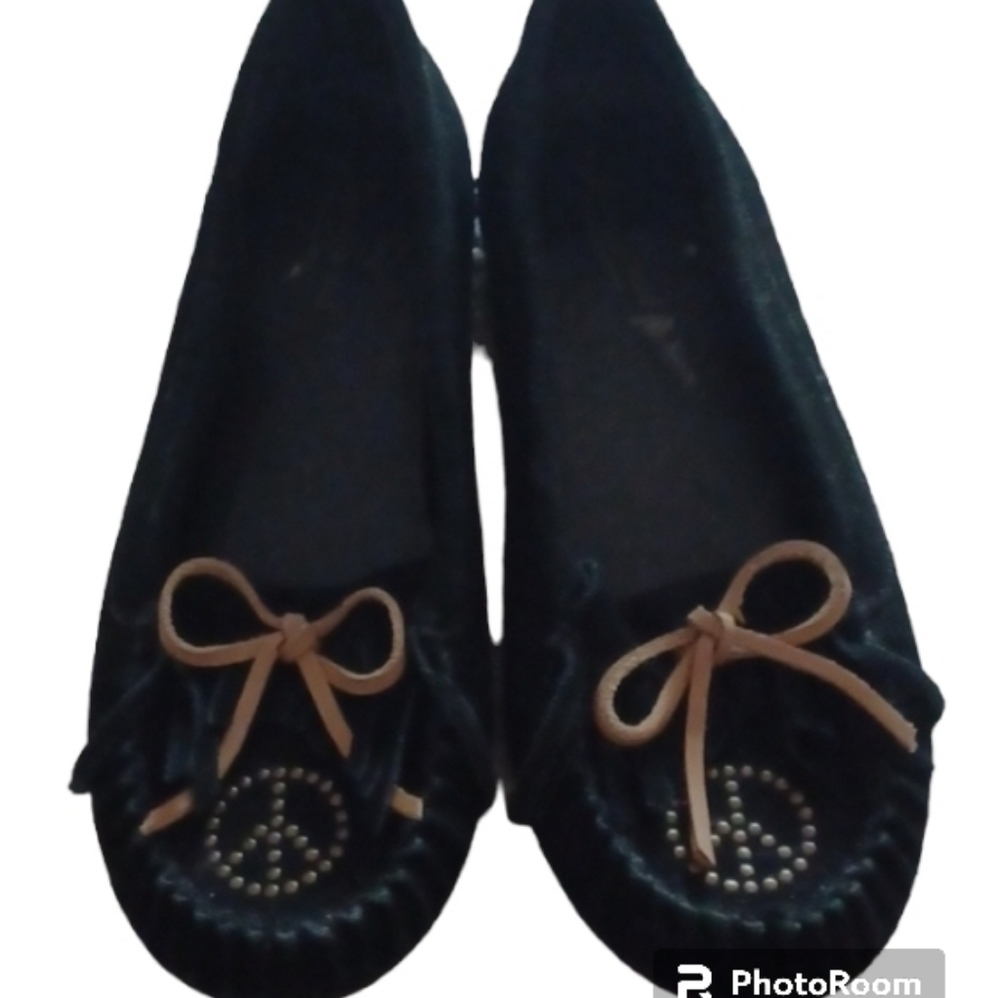 Lucky brand moccasin 8 black soft suede boho festival flats shoe